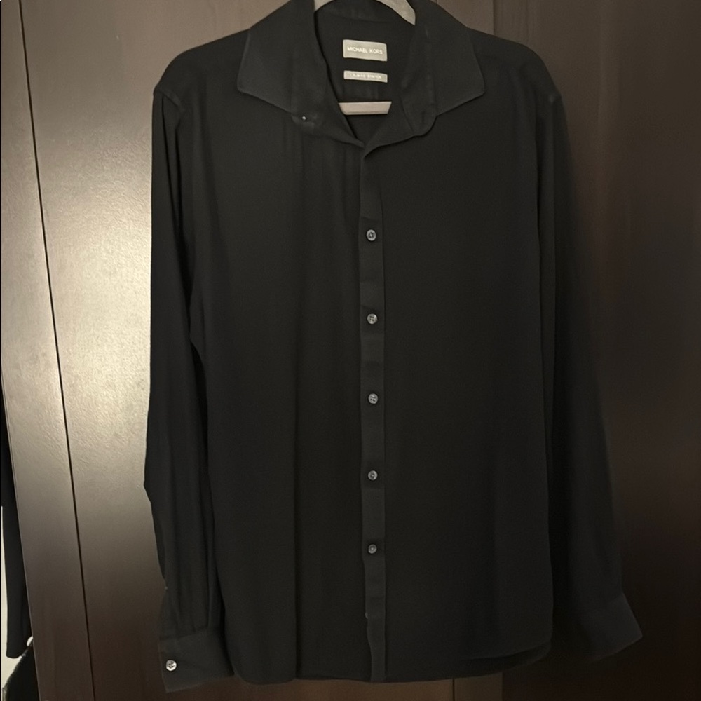 Men’s Michael Kors Black Button-Down Shirt Slim Fit Stretch XL